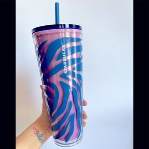 Starbucks Pink Purple and Blue Zebra Print Tumbler